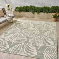 Mabel Outdoor Modern Frond Leaf Green And Ivory Rectangular Area Rug