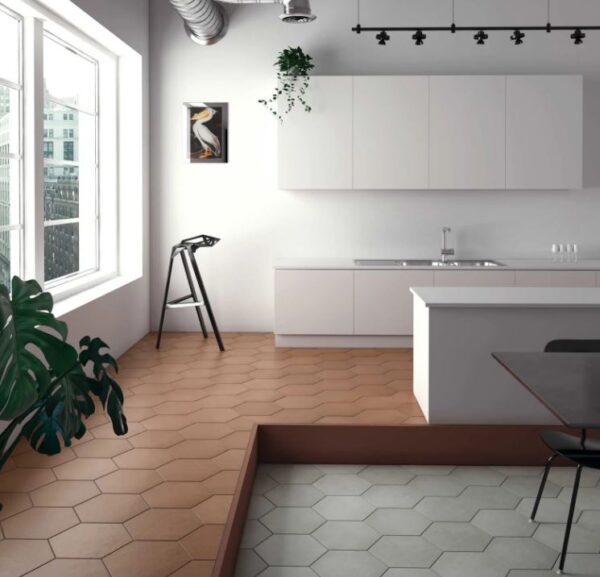 Makoto Hexagon Porcelain Tile in Umi Terracotta