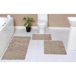 Modesto Bath Rug 100% Cotton Bath Rugs Set, 3-Pcs Set with Runner, Linen