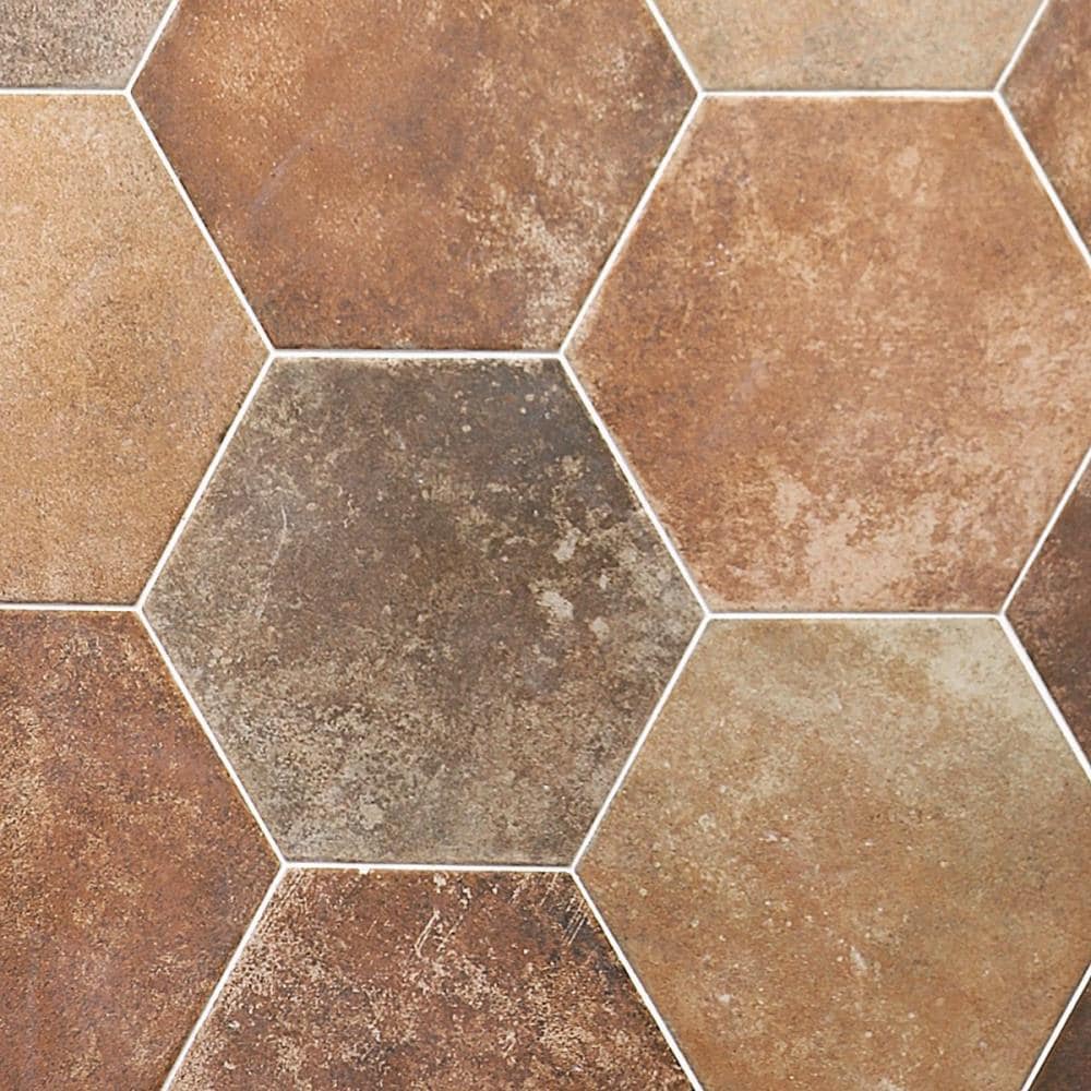 Artmore Tile Sorrento Marron 8-in x 10-in Matte Porcelain Cement look Hexagon Floor and Wall Tile ( 9.84-sq ft / Carton ) | EXT3RD106417