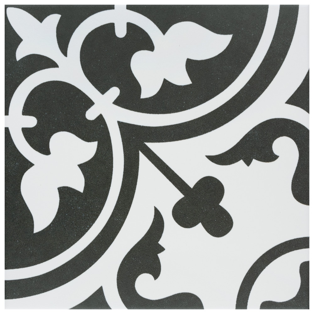 Affinity Tile Sample - Arte Clover Black 10-in x 10-in Satin Porcelain Encaustic Floor and Wall Tile one_size | S1FCD10ACB