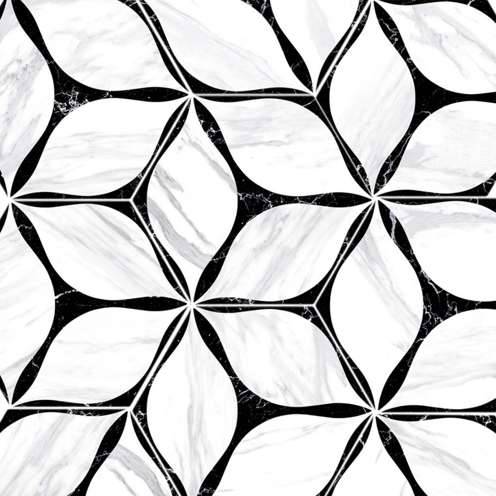 The Tile Life Capricho Black/White 8-in x 9-in Matte Porcelain Marble look Hexagon Floor and Wall Tile ( 9.04-sq ft / Carton ) | TCORO0809BK