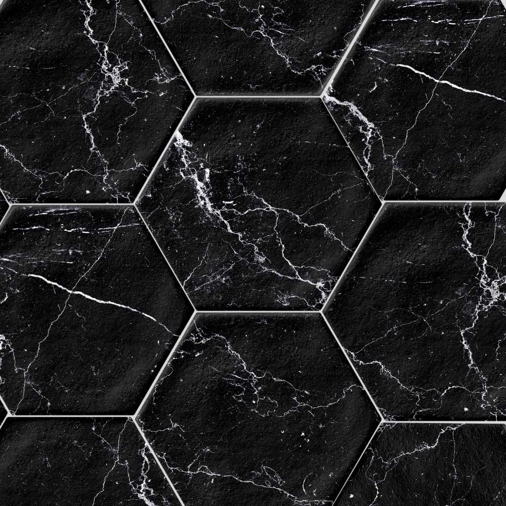 The Tile Life Cadiz Black 8-in x 9-in Matte Porcelain Marble look Hexagon Floor and Wall Tile ( 9.04-sq ft / Carton ) | TDORS0809BK