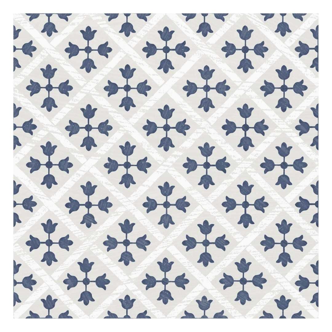 The Tile Life Etiquette Blue 8-in x 8-in Satin Porcelain Encaustic Floor and Wall Tile ( 8.6-sq ft / Carton ) | TGUAD0808BL
