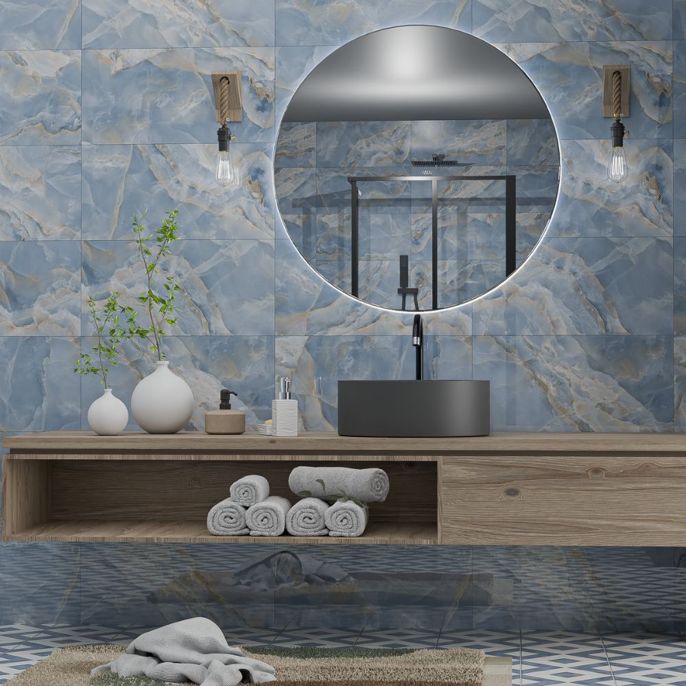 The Tile Life Monarch Jewel Azul 12-in x 24-in Polished Porcelain Floor and Wall Tile ( 9.69-sq ft / Carton ) | TOCEA1224PA