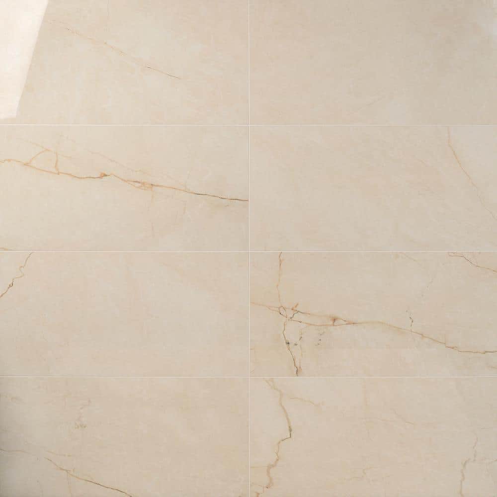 Marmo Beige 11.81 in. x 23.62 in. Polished Marble Look Porcelain Floor and Wall Tile (11.62 sq. ft./Case)