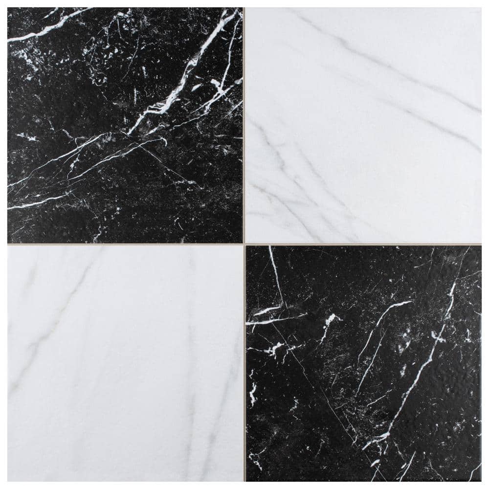 Merzoni Checker Ruzzini 9 in. x 9 in. Porcelain Floor and Wall Take Home Tile Sample