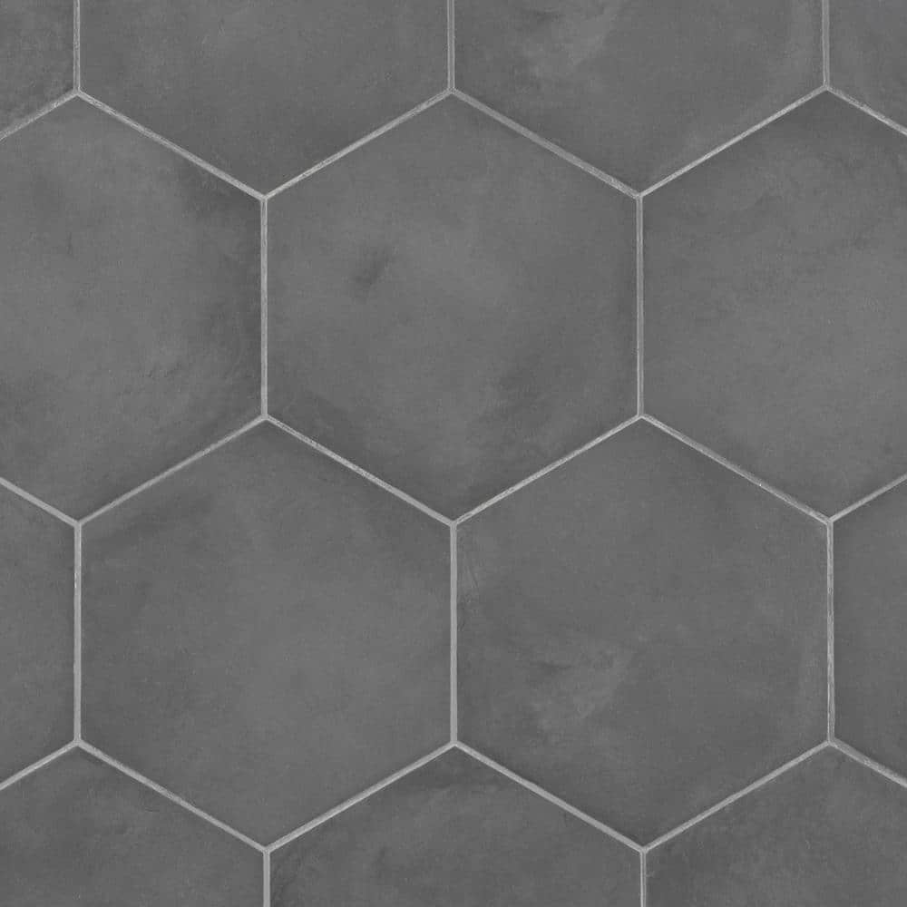 Dash Charcoal Black 8.5 in. x 9.84 in. Matte Hexagon Porcelain Floor and Wall Tile (12.66 sq. ft./Case)