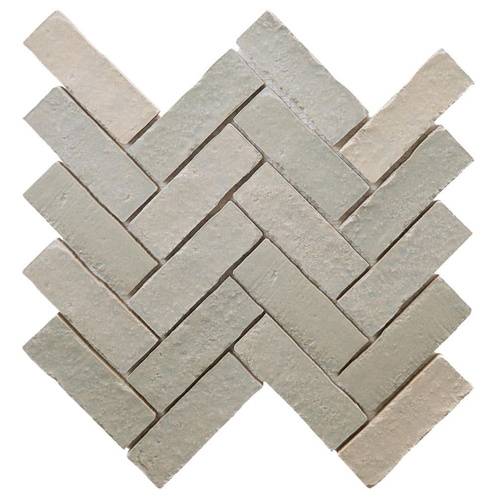 Creston Seawater Gray 4 in. x 0.39 in. Herringbone Matte Porcelain Mosaic Floor and Wall Tile Sample