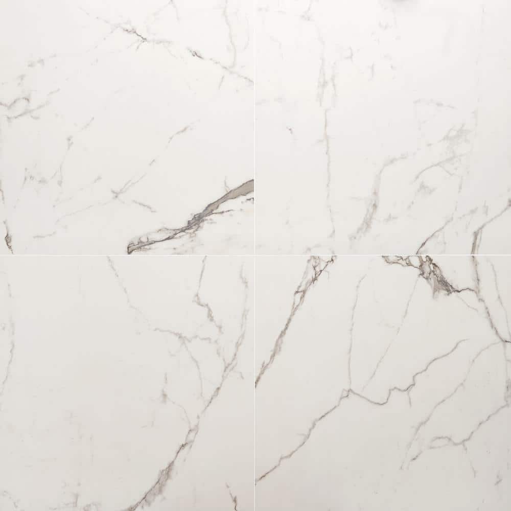 Saroshi Statuario Venato 4 in. x 0.31 in. Matte Marble Look Porcelain Floor and Wall Tile Sample
